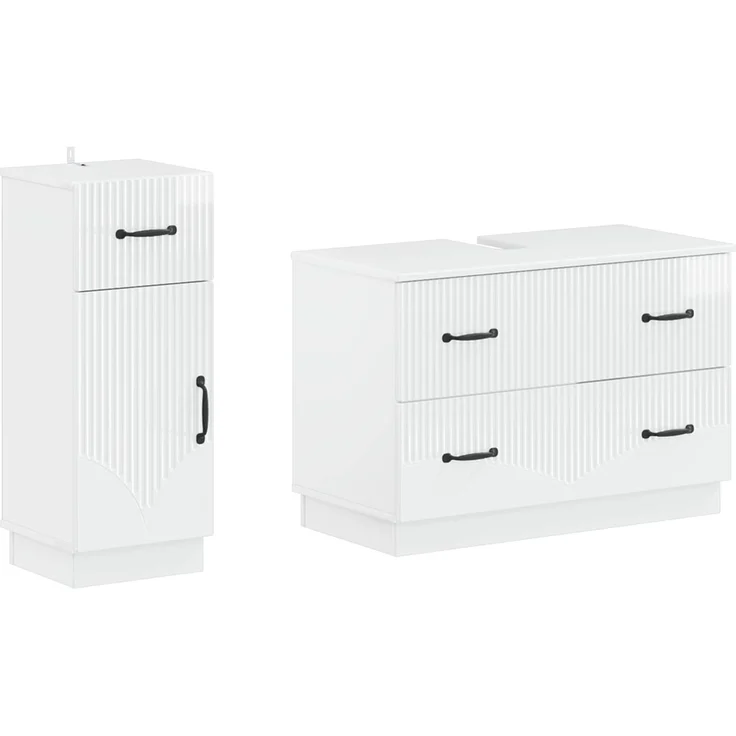vidaXL 2-teiliges Badezimmer Schrank Set HOORN Hochglanz Weiß 3417715 – Bild 1