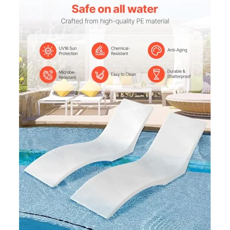 VEVOR Chaiselongue Liegestühle 2er Set, ergonomisches Design für Pools bis 12,7 cm Wassertiefe, langlebiges PE-Material, stabile Schwimmfunktion – Bild 5