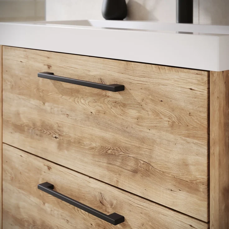 Badplaats Badmöbel Komplettset Florence XL 60 x 35 cm Kastanien Eiche - Badezimmermöbel mit Waschbecken, Spiegelschrank und 2 Hochschränke – Bild 6