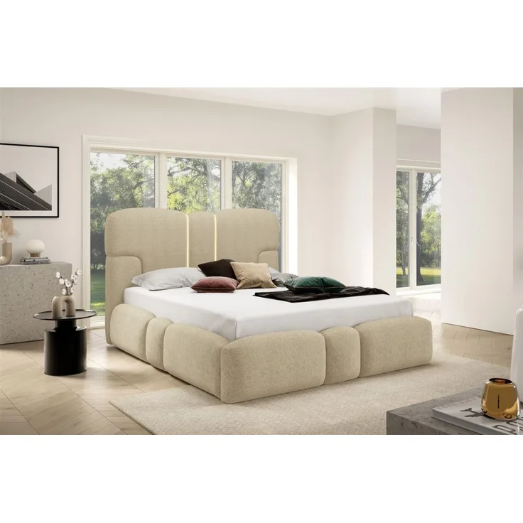 Polsterbett Schlafzimmerbett JORDAN 140x200cm Komplettset in Stoff Doha Beige