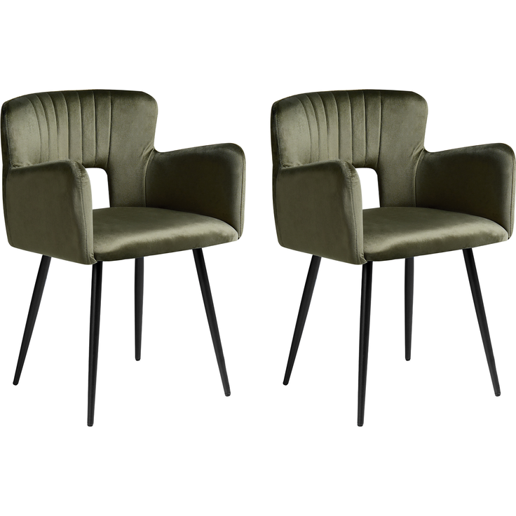Esszimmerstuhl 2er Set SANILAC Samtstoff Olivgrün