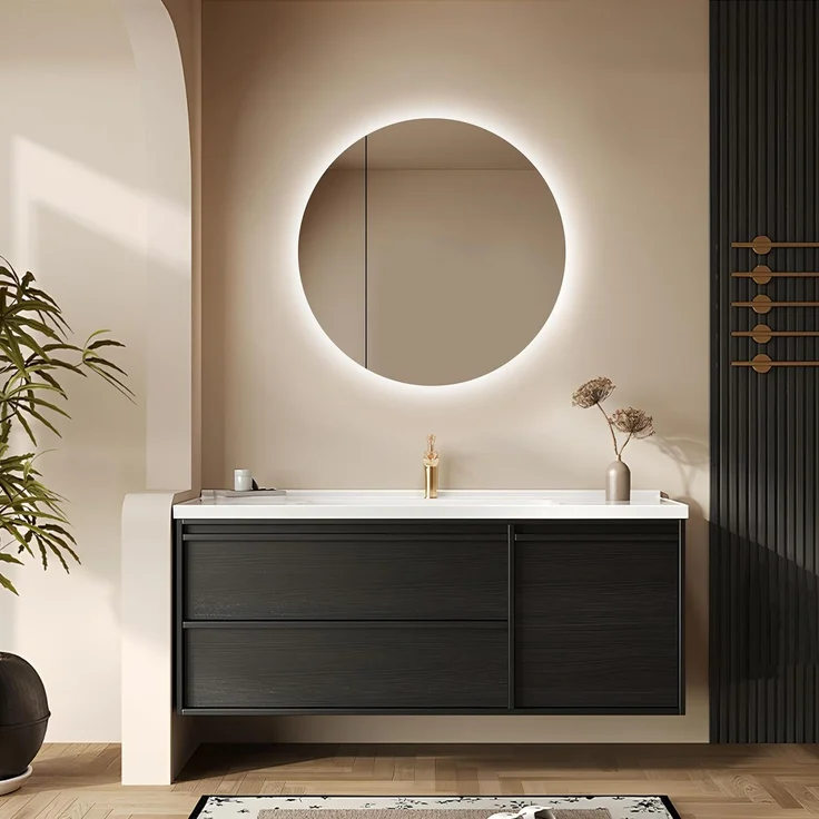 Talos Picasso Style Spiegelschrank schwarz Ø 60cm - mit hochwertigem Aluminiumkorpus - Modernes Badezimmermöbel mit austauschbarer LED Beleuchtung - Badspiegel mit praktischem – Bild 1