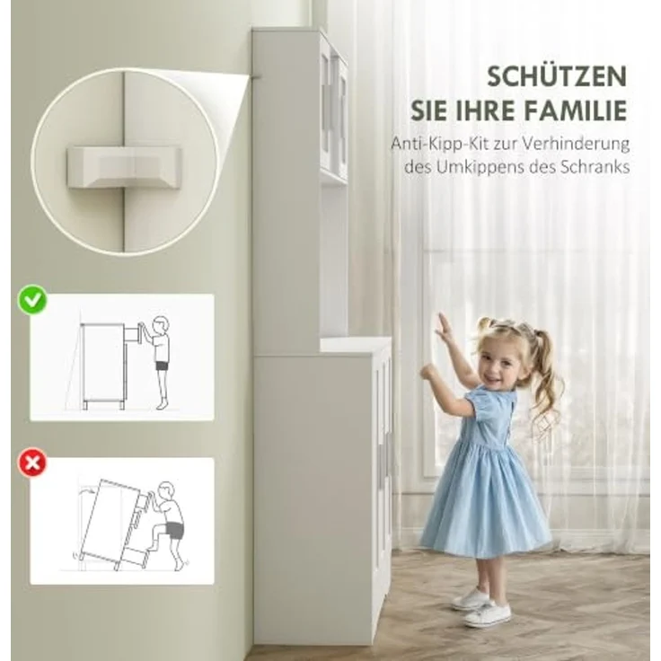 HOMCOM Küchenbuffet Hochschrank mit Arbeitsplatte, Vorratsschrank mit Glastüren (Aufbewahrungsschrank, 1-St, Küchenschrank) Skandinavisches Design, Weiß – Bild 6