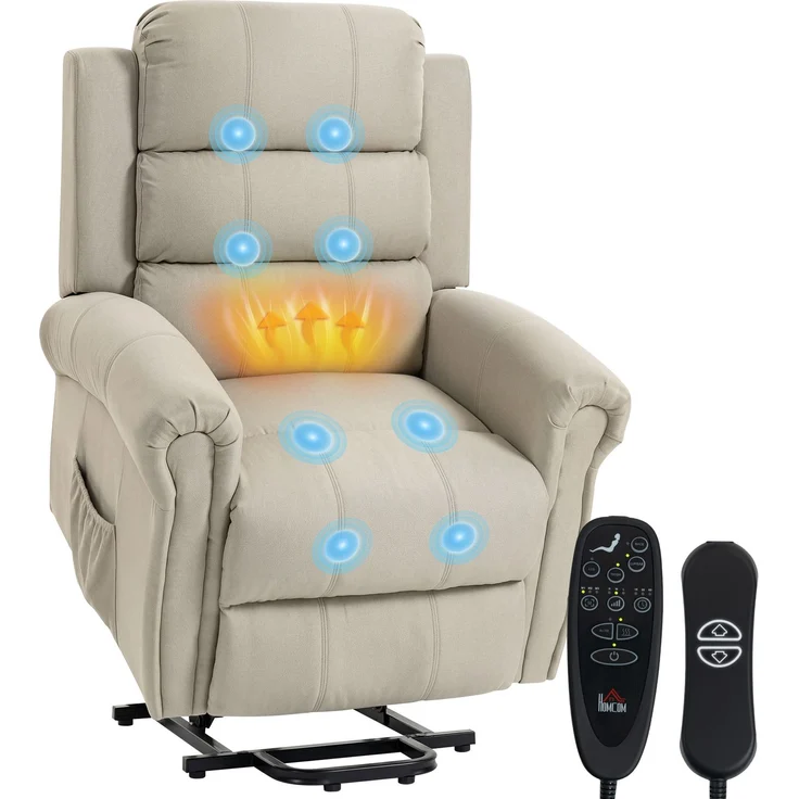 MELAYR, Massagesessel mit Aufstehhilfe, Relaxsessel, Vibrationsköpfe, mit Neigefunktion, 87.5 x 87 x 108 cm, Beige – Bild 1