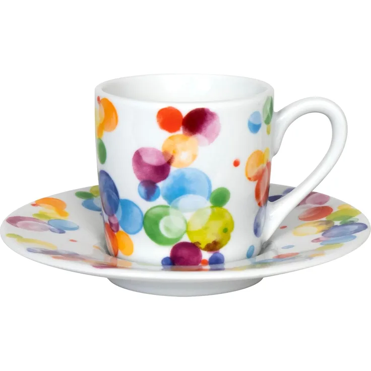 Könitz Espresso Tasse Colourful Cast Bubbles, Espressotasse, Tasse mit Untertasse, Porzellan, Bunt, 85 ml, 11 5 053 2708