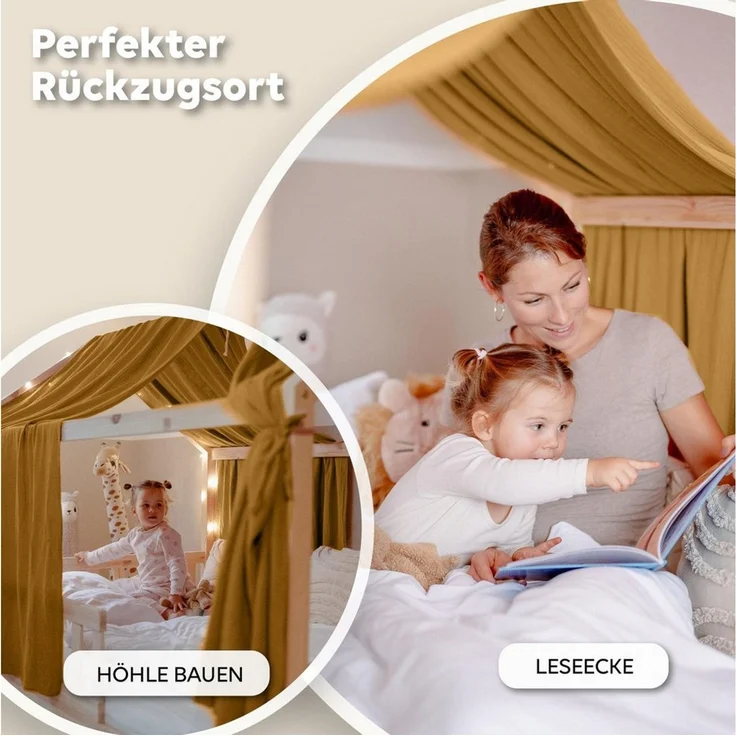 lilimaus Betthimmel Hausbett Himmel 2er-Set aus 100% Musselin - für Kinderbett (1-tlg), Set mit 2 abgestimmten Stoffbahnen - weich & schnell montiert – Bild 3
