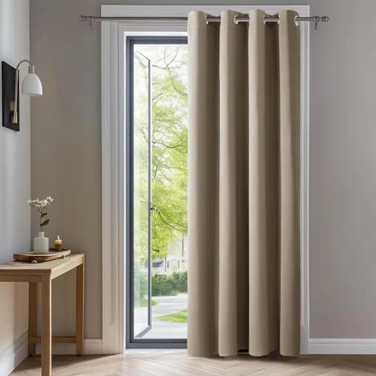 Deconovo Blickdichte Dicke Gardinen mit Ösen für Schlafzimmer Taupe | 1 Stück, H229 x B132 cm, Thermogardinen Kälteschutz, Hitzeschutz, Verdunkelnd, Sichtschutz, Ösenschal, Blackout Curtain – Bild 1