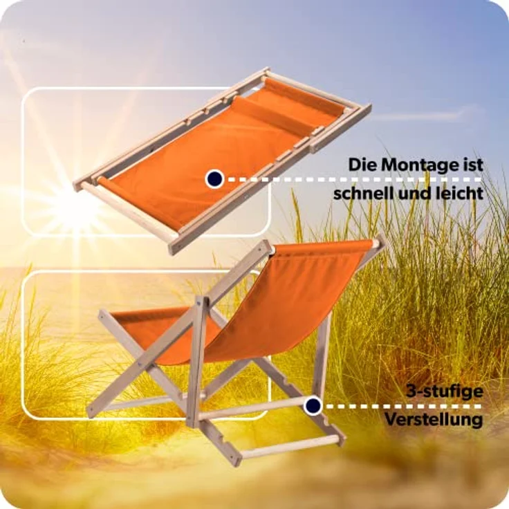 Kadax Holzliegestuhl, Orange, Klappstuhl aus Buchenholz, 53x78 cm, UV- und feuchtigkeitsresistent, bis 120 kg Tragfähigkeit – Bild 8