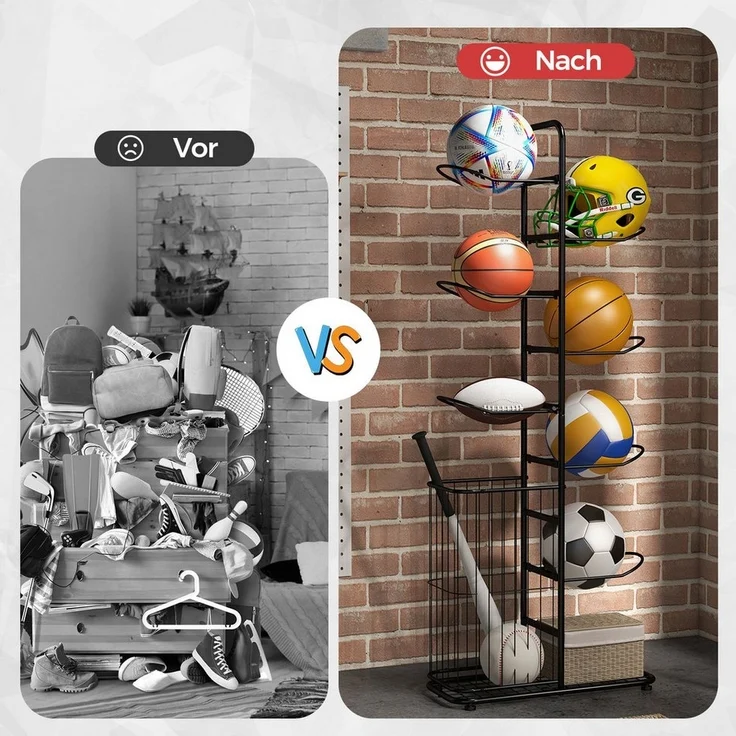 COSTWAY Sportgeräte-Regalwagen, 7-stufiger Ball Lagerregal mit Korb, abnehmbar – Bild 2