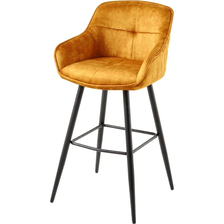 riess-ambiente Barhocker EUPHORIA senfgelb / schwarz (Einzelartikel, 1 St), Esszimmer · Samt · Edelstahl · mit Lehne · Tresenstuhl · Barock Design
