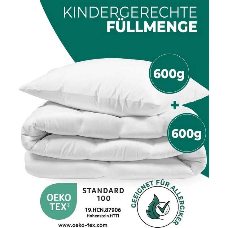KNERST Kinderbettdecke + Microfaserkissen Kinder Bettdecken für kuschelig, weiche Träume, Füllung: 100% Polyester, Hautfreundlich, für Allergiker geeignet, waschbar bis 60 grad – Bild 2