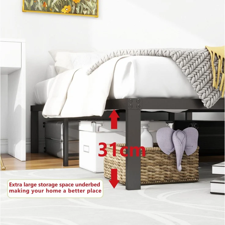 CHICFURN Metallbett 120x200 cm aus Metall mit Stauraum und geräuschdämpfenden Kappen Schwarz – Bild 4