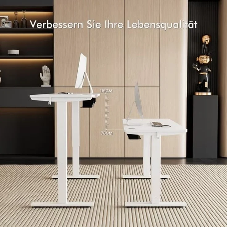 HOMAVO höhenverstellbarer Schreibtisch 80×180 cm, mit Memory- und Anti-Kollisionsfunktion, USB-A- und USB-C-Anschlüssen, Höhe 70–120 cm, Weiß – Bild 4