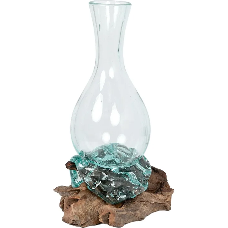 Teak Blumenvase DROP-B ca. H45cm Natural Dekovase Vase Glasvase Unikat Handmade