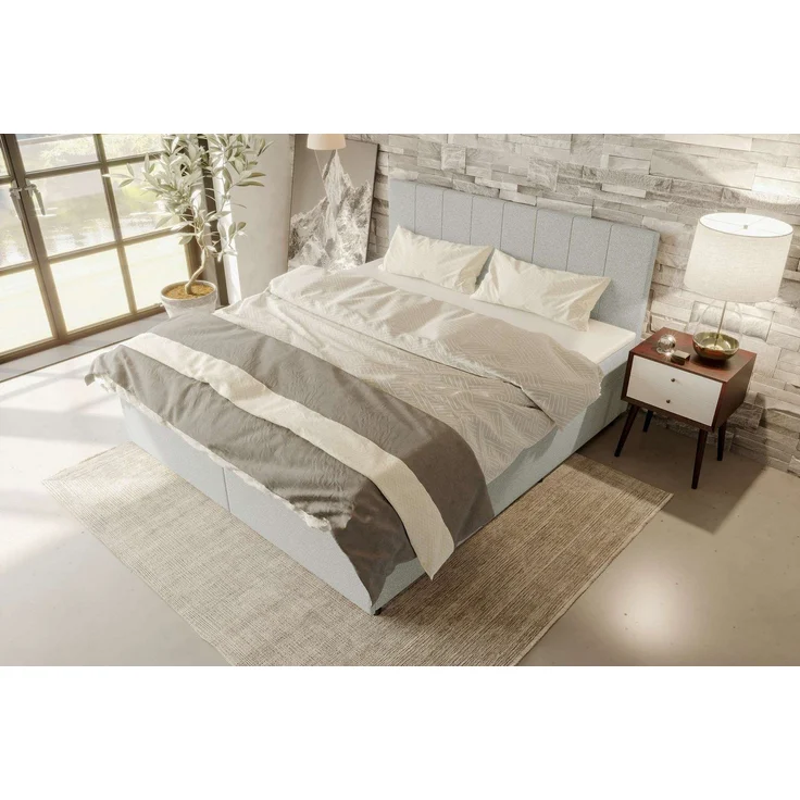 99rooms Kira Boxspringbett Strukturstoff NEVE Hellgrau 140x200 cm – Bild 2