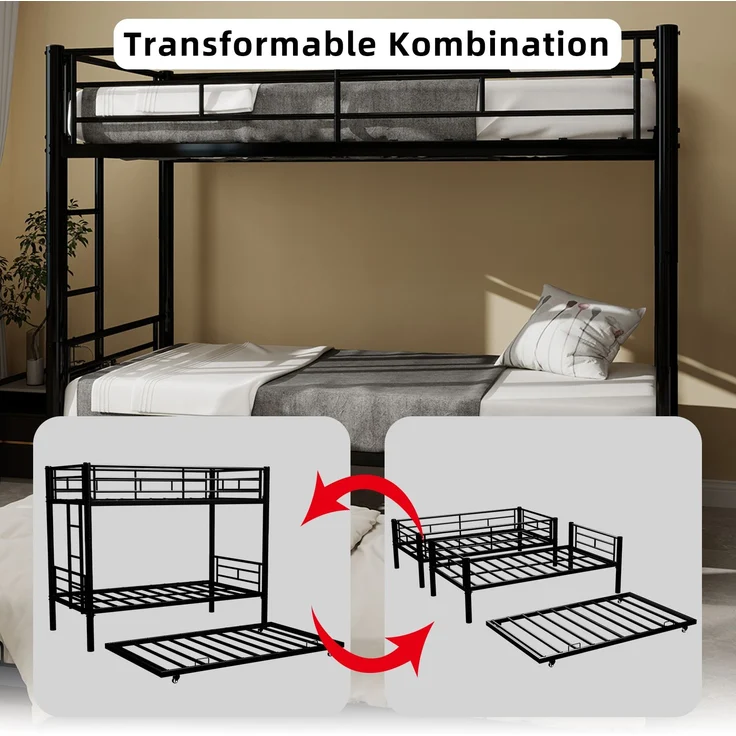 Etagenbett, Twin over Twin, hochbelastbar, stabiles Metall, geräuscharm, Sicherheitsgeländer, kein Boxspring erforderlich, Metall – Bild 8