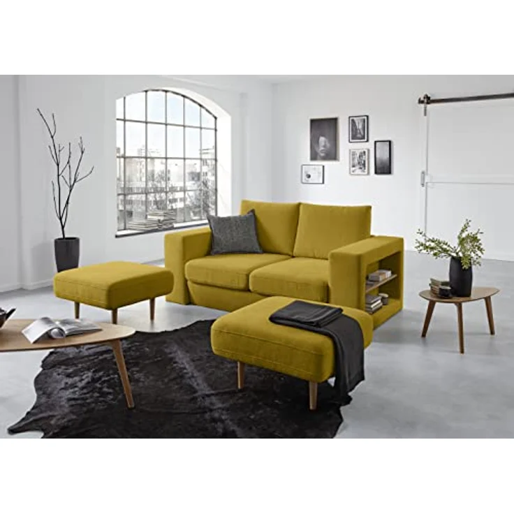 LOOKS by Wolfgang Joop Looks V-2 Designer Sofa mit Hockern und Regal, 2 Sitzer Couch, Funktionssofa, gelb, Sitzbreite 160 cm – Bild 5