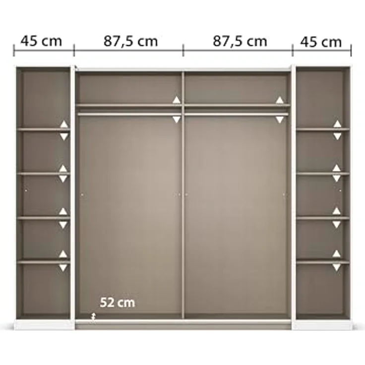 rauch Kleiderschrank, Dreh- und Schwebetürenschrank KRONACH, 4-türig, 2 Spiegeltüren teilaufgelegt, Alpinweiß, 268 x 210 x 59 cm – Bild 8