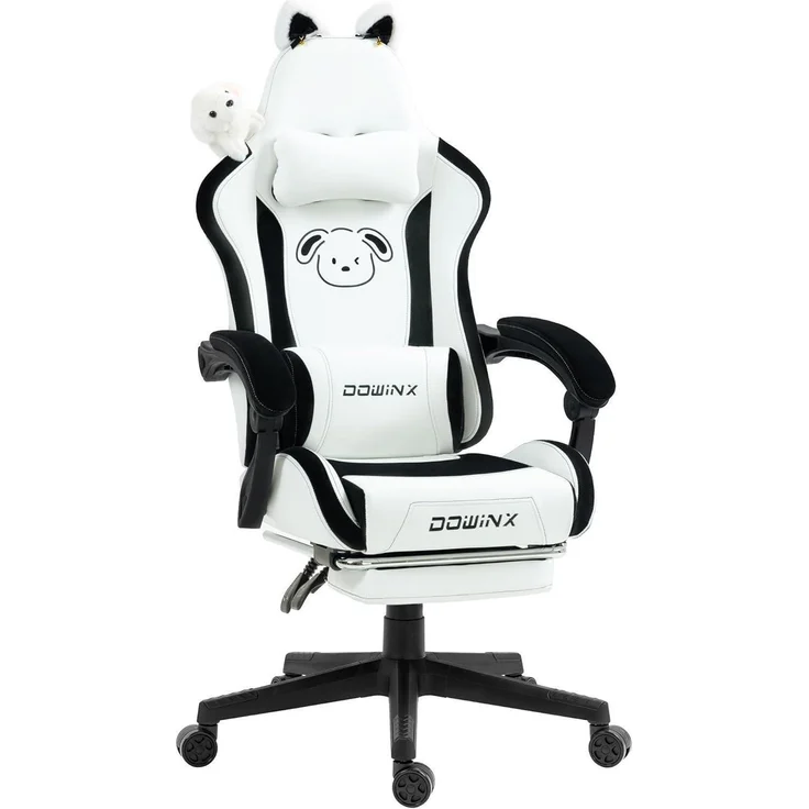 Dowinx Gaming Stuhl Süße Hund Edition Ergonomisch PU-Leder weiß Kaninchen – Bild 1