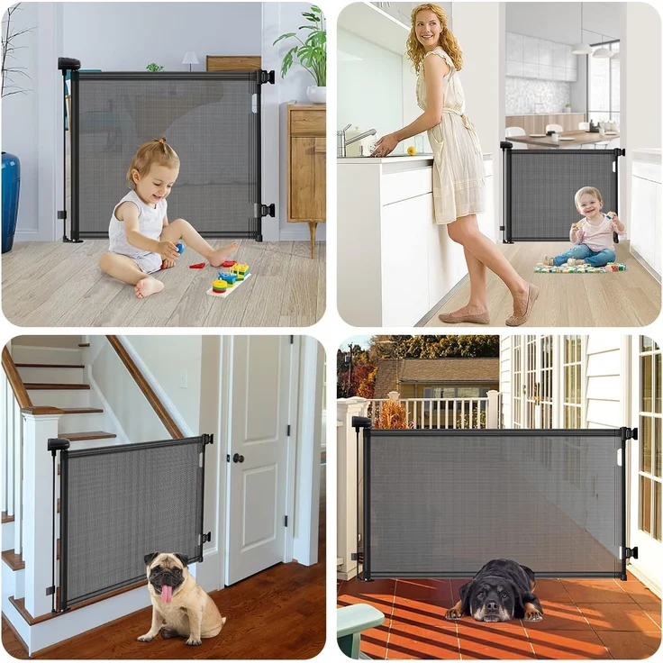 Reppenschutzgitter Ausziehbare für Babys,0-140 cm,83 cm Hoch Baby Absperrgitter Treppenschutzrollo,Einhändig Bedienbar,Geeignet für Treppen/Türen/Innen & Außen türschutzgitter (140cm/schwarz) – Bild 7
