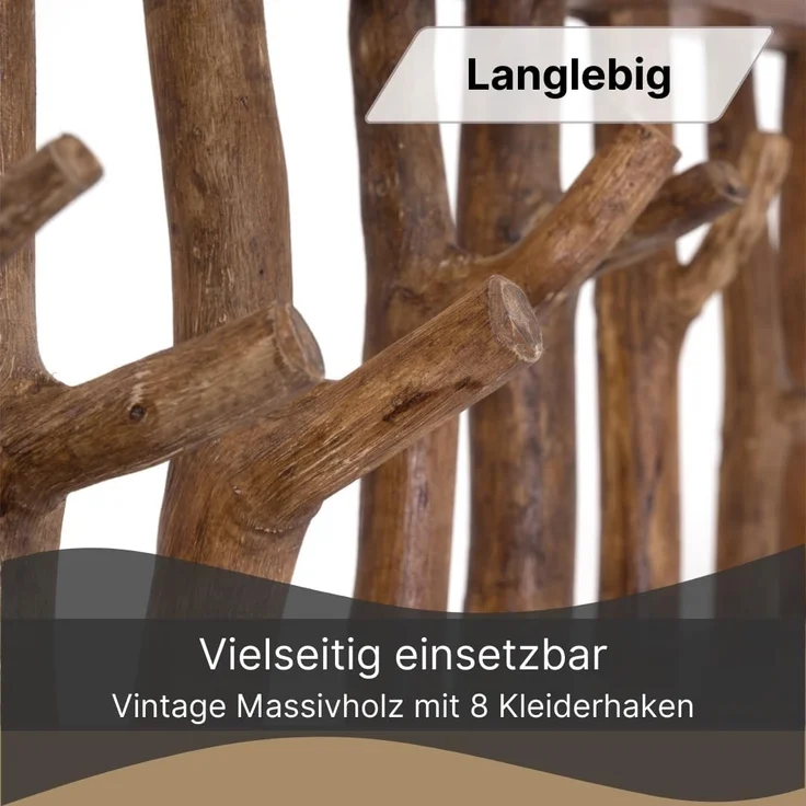 DESIGN DELIGHTS Wandgarderobe WANDGARDEROBE AST-HAKEN, 82x22cm, Altholz, Shabby Chic Kleiderhaken – Bild 6
