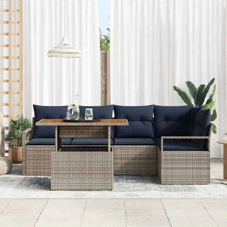 vidaXL Garten Essgruppe mit Kissen 6 pcs Grau und Marineblau 3349716 – Bild 3