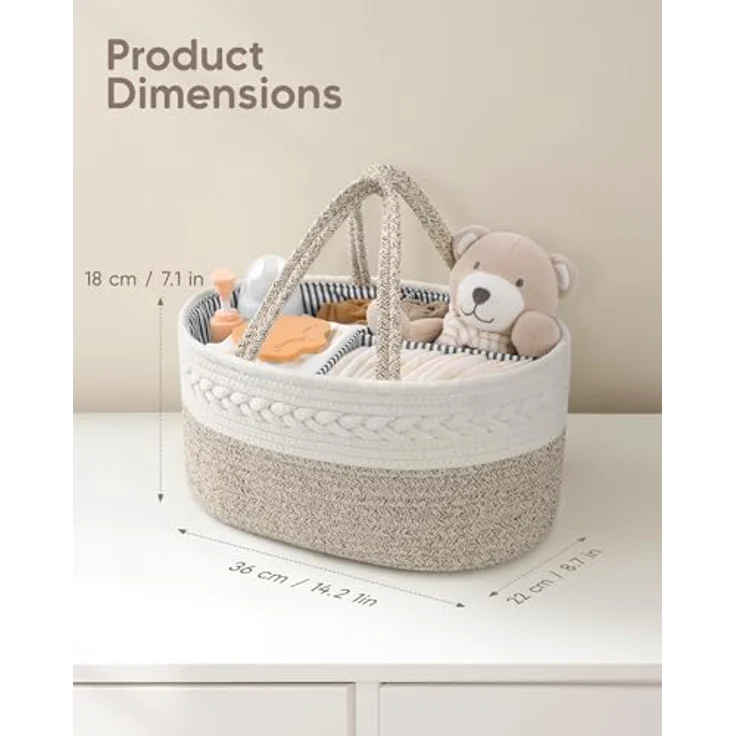 Maliton Wickeltisch Organizer，Baby Organizer Korb，Aufbewahrungskorb für den Wickeltisch，Windel Caddy mit Fächern & Griffen，Geschenke für Neugeborene – Bild 3