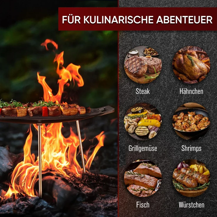 GUSSKÖNIG Gusseisen Grillplatte Ø42cm mit 3 Edelstahl Beinen Pflegepaste – Bild 5