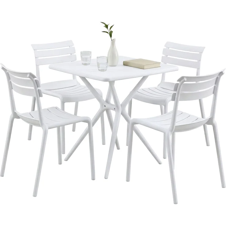 Gartenmöbel-Set KLARA mit 4 Stühlen - 190x190x82cm, Kunststoff, Weiß | Balkonset Gartenset Tisch mit Stühlen Bistroset Outdoor – Bild 1