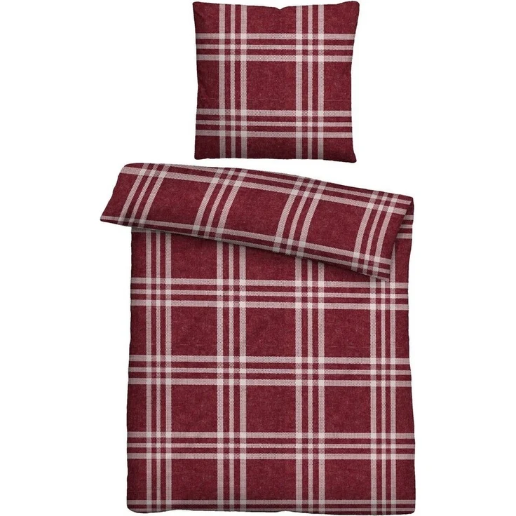 biberna Melange-Flanell Bettwäsche 0840513 KARO, burgund, 1x 155x220 cm + 1x 80x80 cm – Bild 1