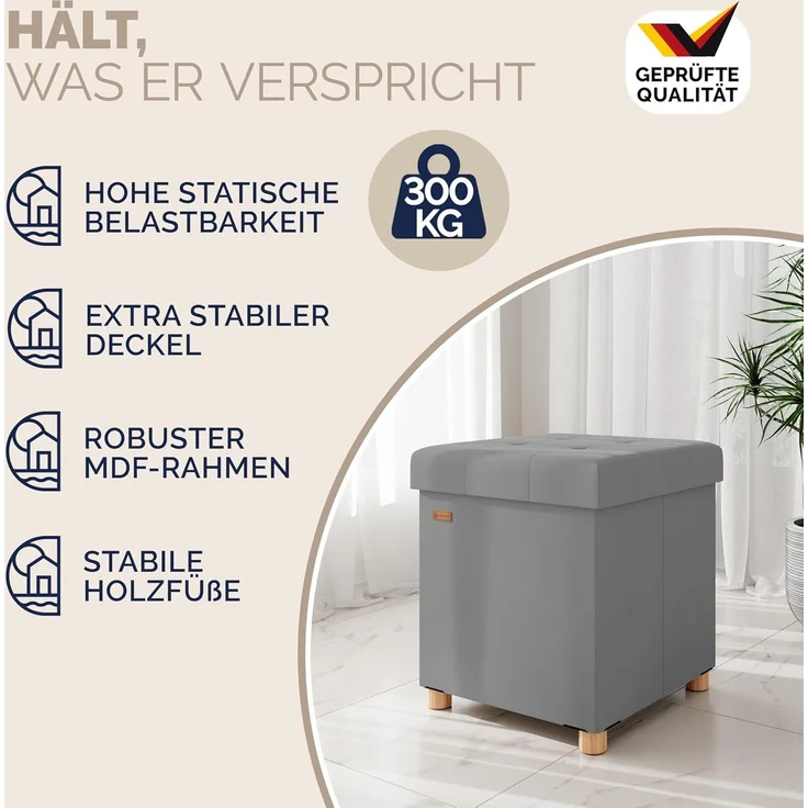 CASARIA® Sitzhocker mit Stauraum, Samt, grau – Bild 6