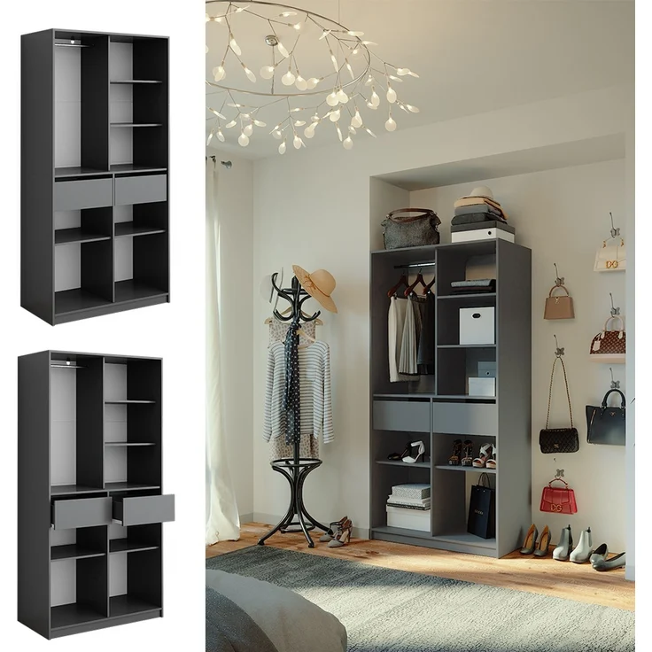 Kleiderschrank Elmo Anthrazit 100 x 200 cm mit 2 Schubladen Vicco – Bild 2