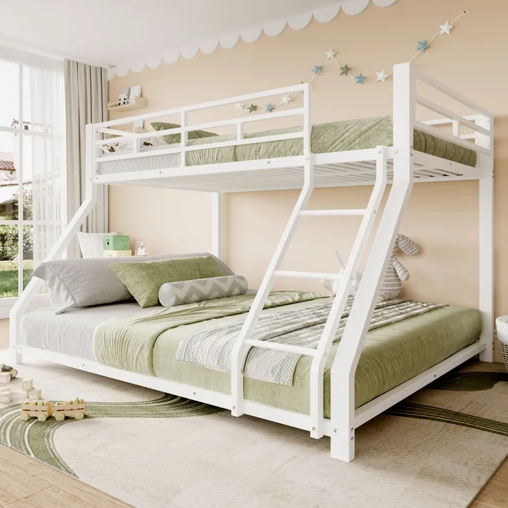 Etagenbett, 90*200 cm 140*200 cm, Geländer, Stufe, en747 zertifiziert, ohne Matratze, Metall, Weiß