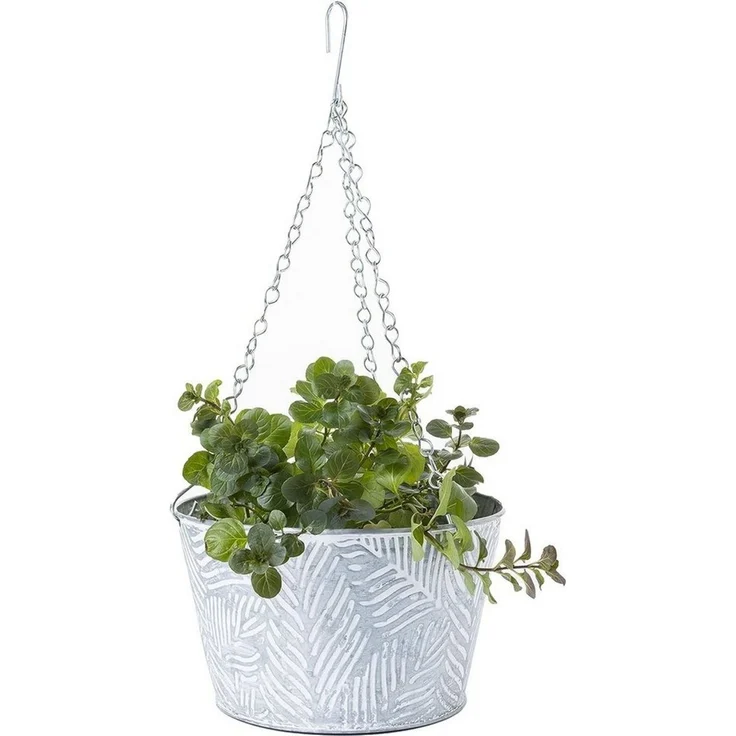 Centi Blumenampel Hängeampel aus verzinktem Stahl für Innen und Aussen (Set, 2 St), Hängetopf für Pflanzen 3D -Obenflächenstruktur im Palmwedel – Bild 3