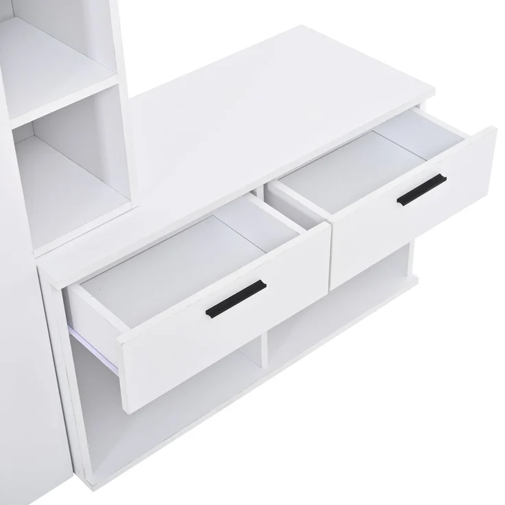 Garderobe im Flur,Garderobenständer für den Eingangsbereich, inklusive Schuhschrank, Spiegel und Kleiderhaken, Kompaktgarderobe mit 2 Schubladen,für Flur Eingangsbereich, Weiß,120x35x175.5cm – Bild 10