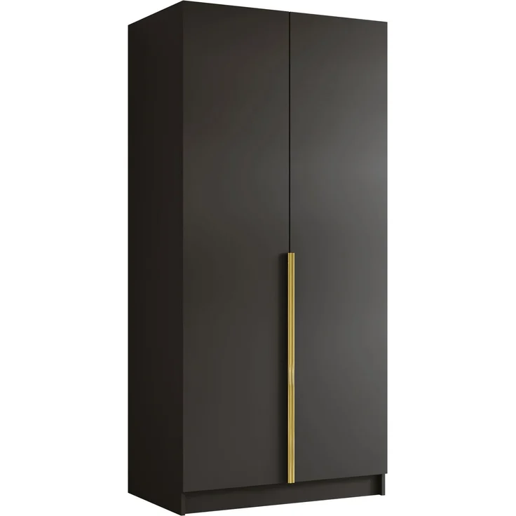 Drehtürenschrank Borton I, Kleiderschrank mit 2 Türen (Farbe: Schwarz / Schwarz + Gold) – Bild 1