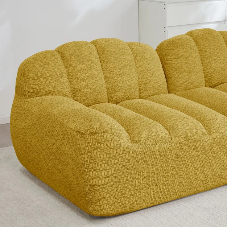 EINHOM 3-Sitzer L-förmiges Modulares Sofa mit 1 Ottoman, Boneless Sofa aus 32D Hochdichtschaum, tiefe Sitzfläche, ideal für Wohnzimmer, weicher Stoff, Gelb – Bild 7