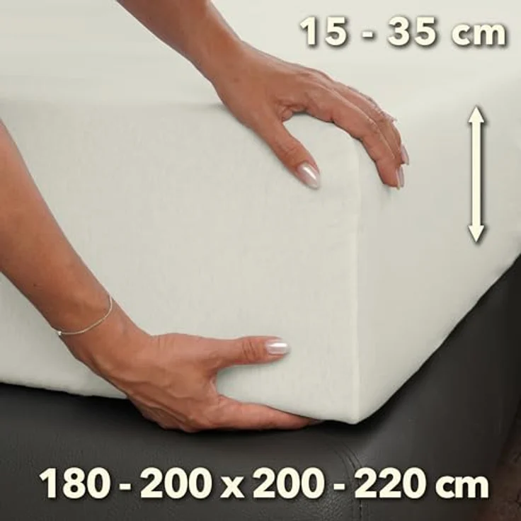 STUDIO Premium Spannbettlaken 180x200cm-200x220cm, Jersey-Spannbetttuch in Schnee, 97% Baumwolle, bügelfrei, für Matratzen 15-35cm – Bild 3
