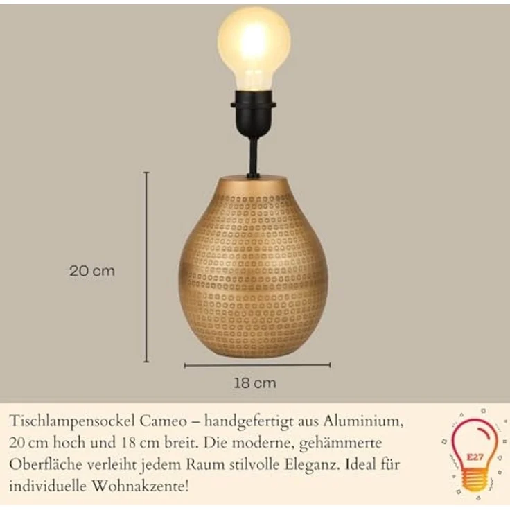 Marrakesch Orient & Mediterran Interior Nachttischlampe Tischlampenfuß Cameo Gold 20cm - orientalischer Lampensockel Metall, Handarbeit – Bild 2
