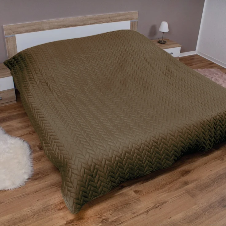 Tagesdecke XXL (220x240 cm) mit wattierter Zwischenlage (Braun) Bettüberwurf - ÖKO-Tex 100, Sommerdecke gesteppt - Steppdecke, Wendedecke – Bild 1