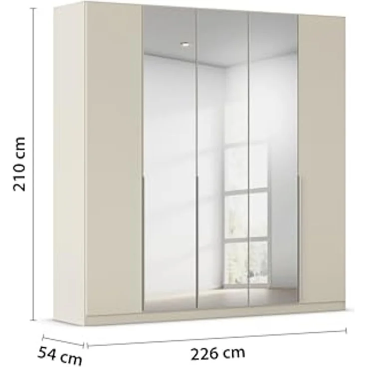 Rauch Möbel Alabama, Kleiderschrank für Schlafzimmer, Kinderzimmer, Wohnzimmer, Garderobe, Flur, 5-türig, Spiegel, mit Zubehör Classic, Farbe Beige, Breite 226 cm – Bild 3