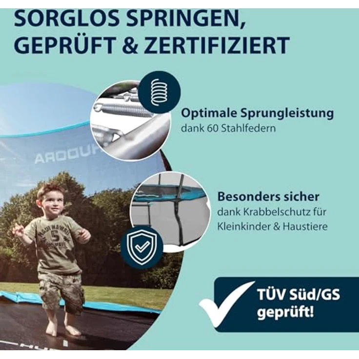 Hudora Fantastic Complete Trampolin 300 V mit Netz & Leiter, blau, 340 x 340 x 252 cm – Bild 6