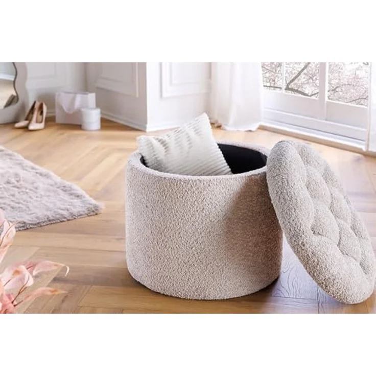 riess-ambiente Sitzhocker MODERN BAROCK 50cm champagner · Aufbewahrungskorb mit Bouclé-Bezug (Einzelartikel, 1 St), zylinderförmig · rund · abnehmbarer Deckel · mit Stauraum · Wohnzimmer – Bild 4