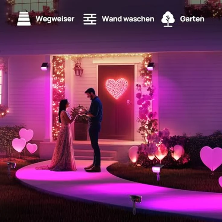 Linkind Halloween Bunte Solar Gartenleuchte für außen, RGB & Weiß 10 Modi Solar Außenlampen mit Ladeindikator & Ultra-lange Leuchtdauer, Winterfest Solarstrahler für Party, Weihnachten, 3 Stück – Bild 10
