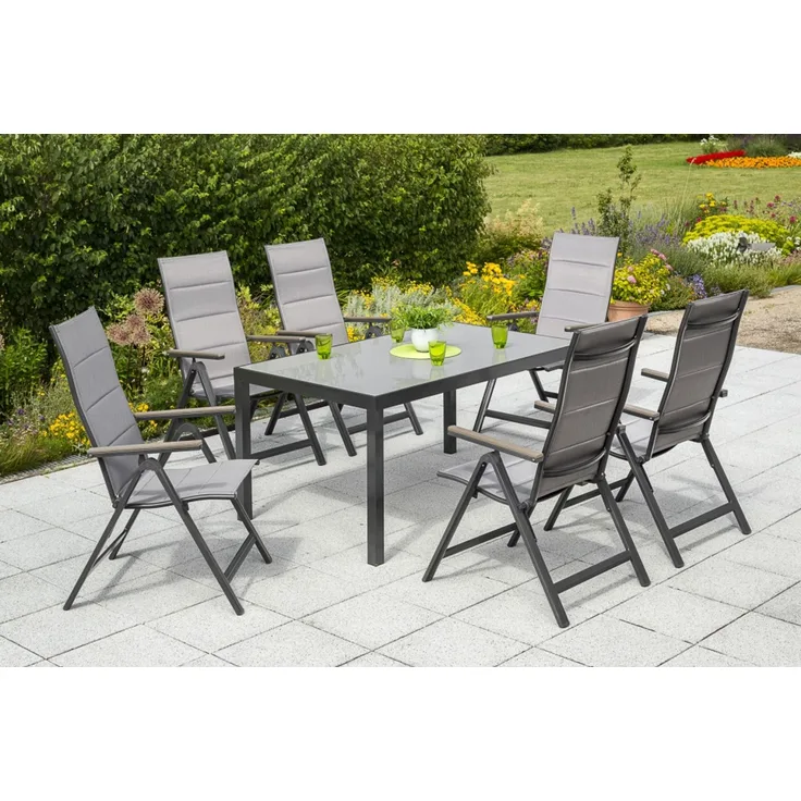 Trivero Gartenmöbel Set 7tlg, Klappsessel & 150x90 cm