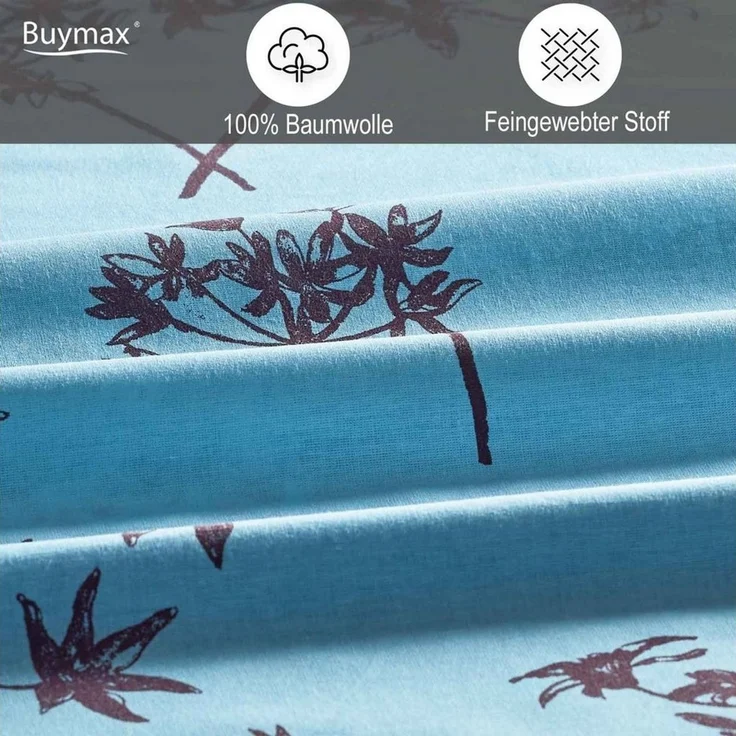 Buymax Bettwäsche Idil, Renforcé: 100% Baumwolle, 3 teilig, 200x220 cm, mit Reißverschluss, Geblümt, Löwenzahn, Türkis Braun – Bild 2