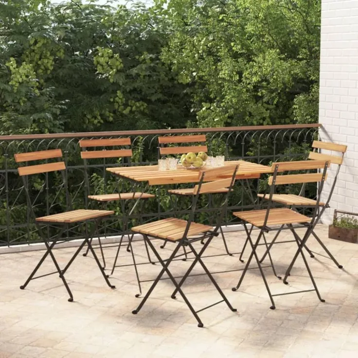 vidaXL Bistrostühle 6 Stk. Klappbar Massivholz Teak und Stahl 3152110