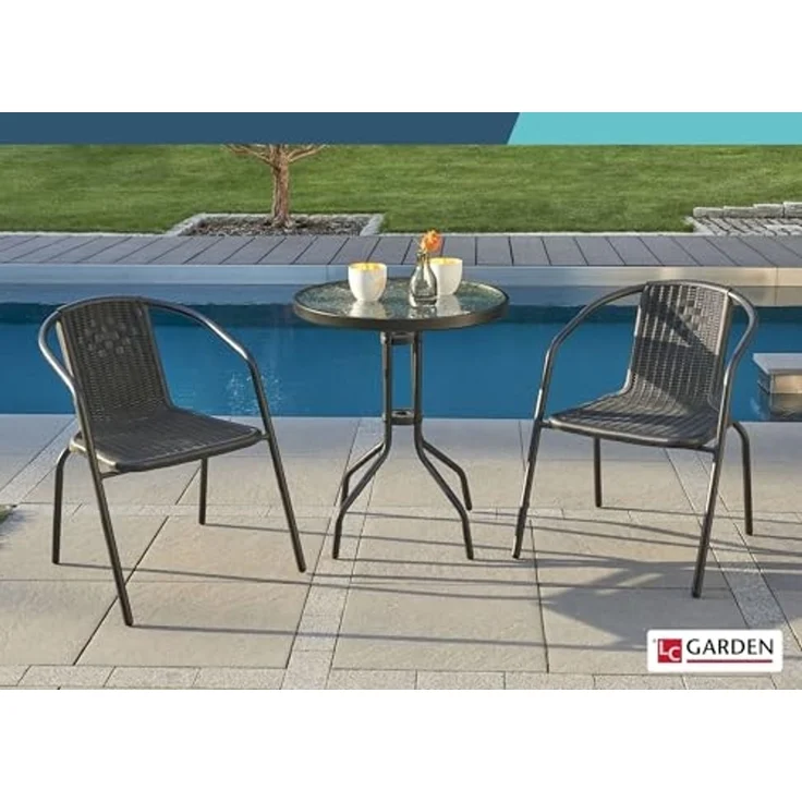 LC Garden Stapelstuhl Garvista Stapelstuhl 54x52x72cm schwarz Gartenstuhl Terassenstuhl, Pulverbeschichteter Stahl – Bild 2