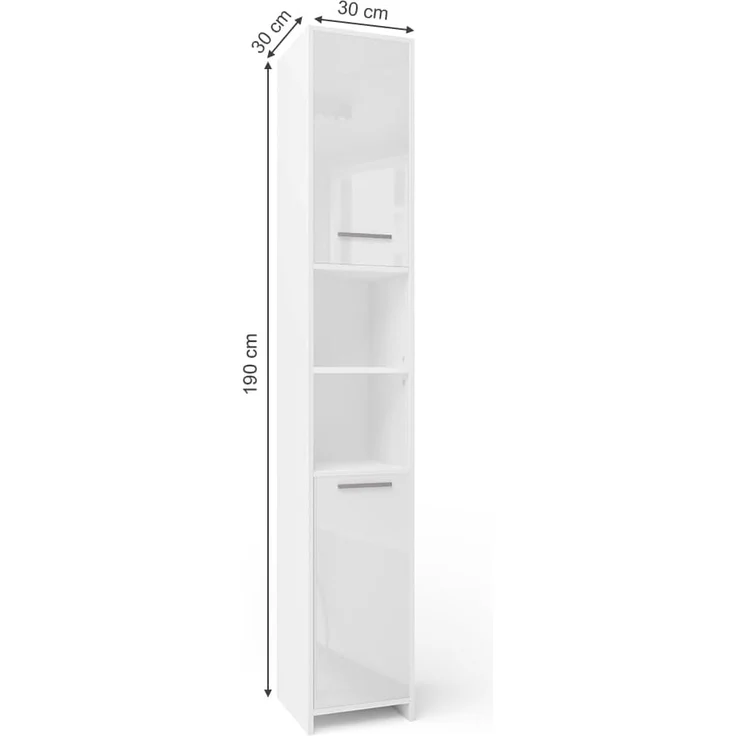 Badschrank Weiß Hochglanz/Weiß 30 x 190 cm Vicco – Bild 3