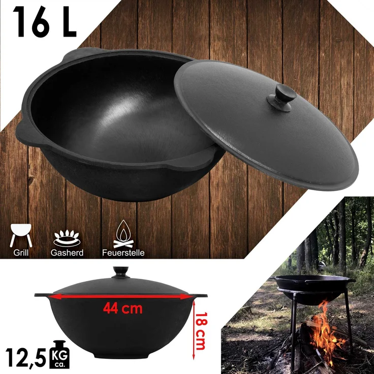 Ø44 Uchag 2mm Stahl Utschak 16L Kazan Eben Grillfächer Schaumkelle Suppenkelle Utschak Utschag Kasan Feldküche Außenküche Eintopfofen Gulaschkanone – Bild 4